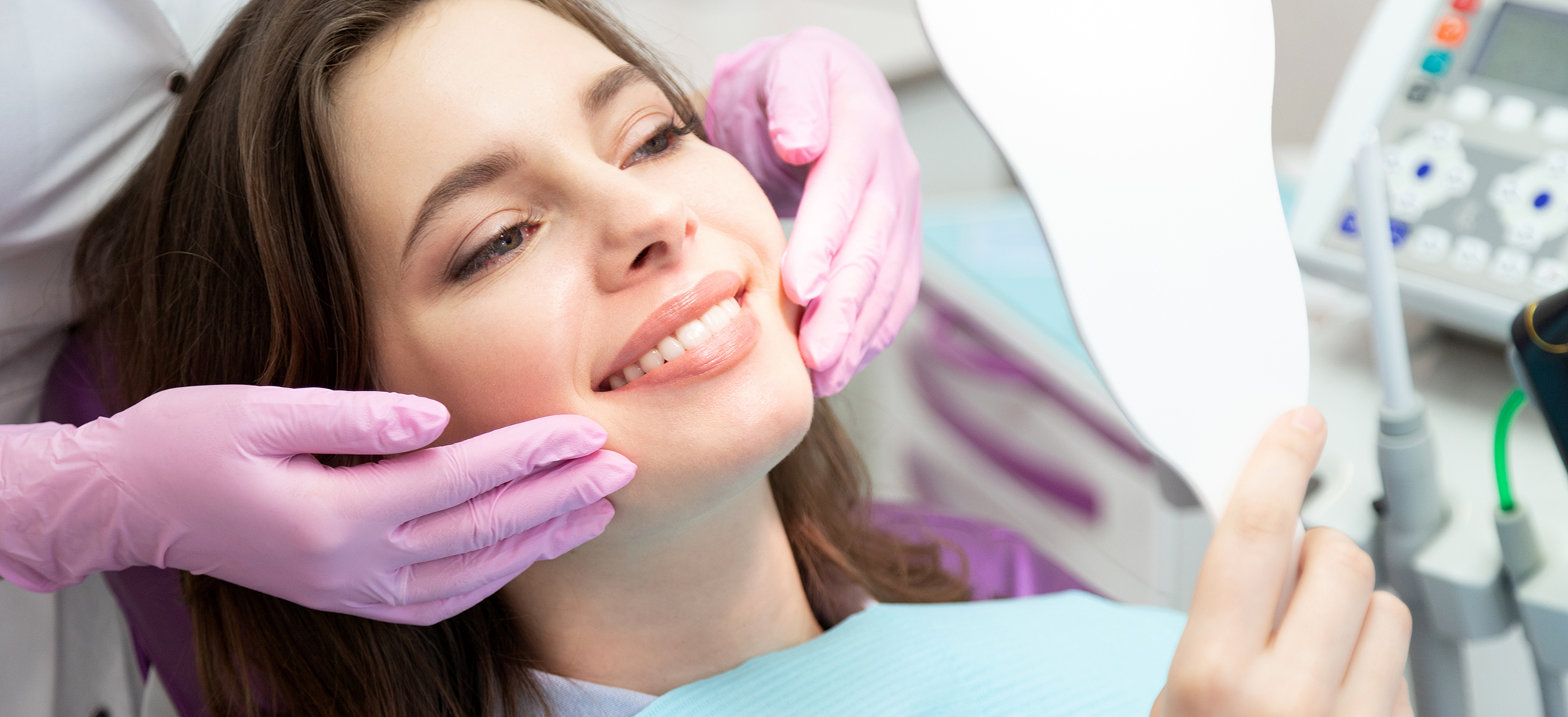 Close-up of female dental patient after cosmetic dentistry in Midlothian